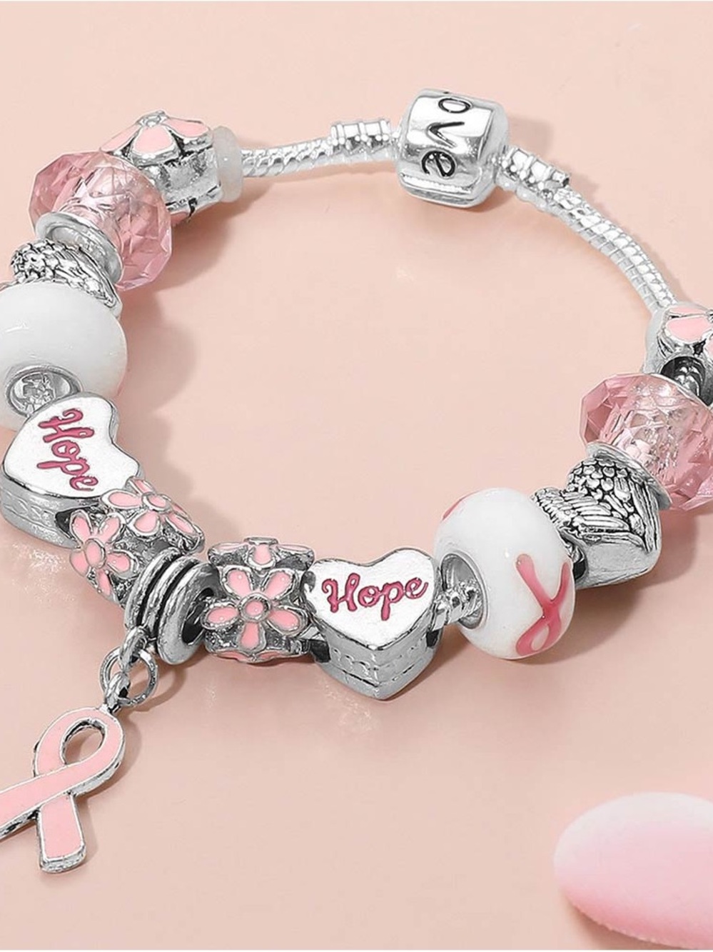 Silver and Pink 'Hope' Charm Bracelet - Breast Cancer Awareness